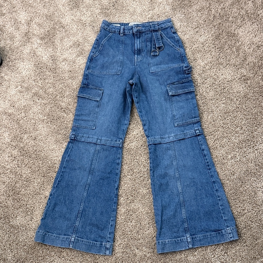 Social Tourist Hollister High Waisted Flare Cargo Jeans